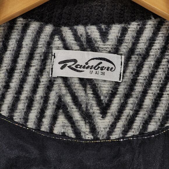 Vtg 80s Tweed Chevron Coat M/L* Women Zigzag Shoulder Pads New Wave Androgynous - Picture 7 of 15